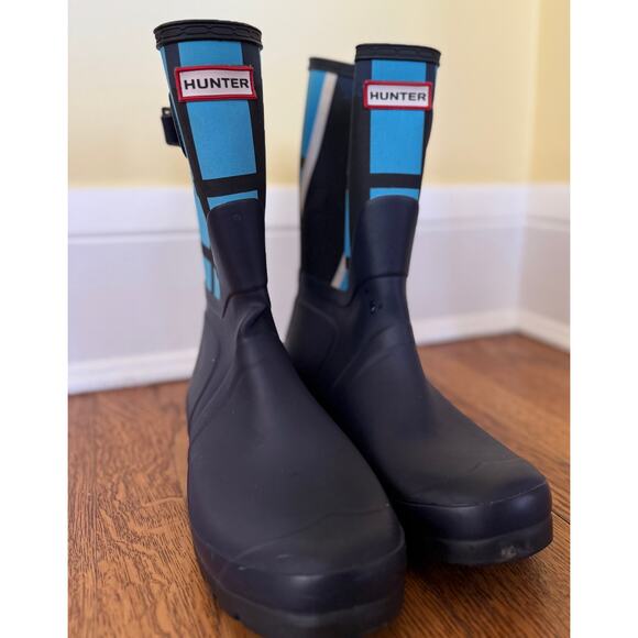 Hunter Women's Blue Plaid Rain Boots Size 8 - Picture 3 of 9